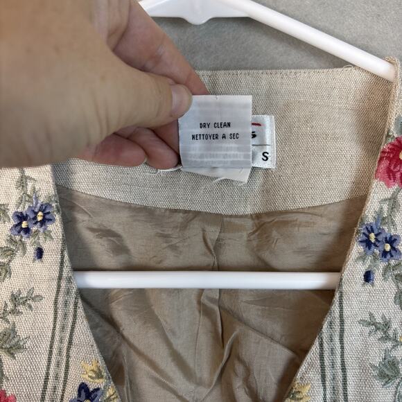Vintage Talbots Petites Vest Women M Linen Cotton Floral Embroidered Cottagecore - Picture 8 of 10